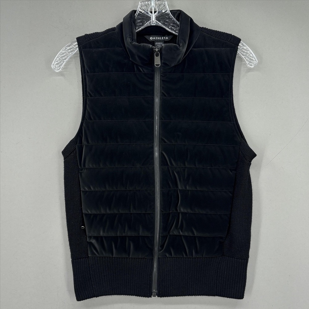 Athleta Vest‎ XS Black Quilted Knit Puffer Zip Hanover Hybrid Merino Sleeveless